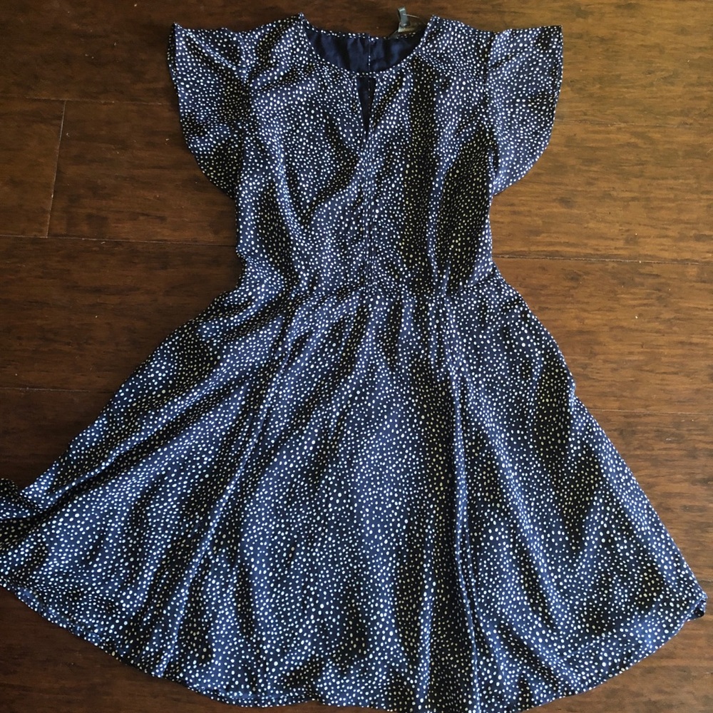 Navy and white spotted spring flowy dress